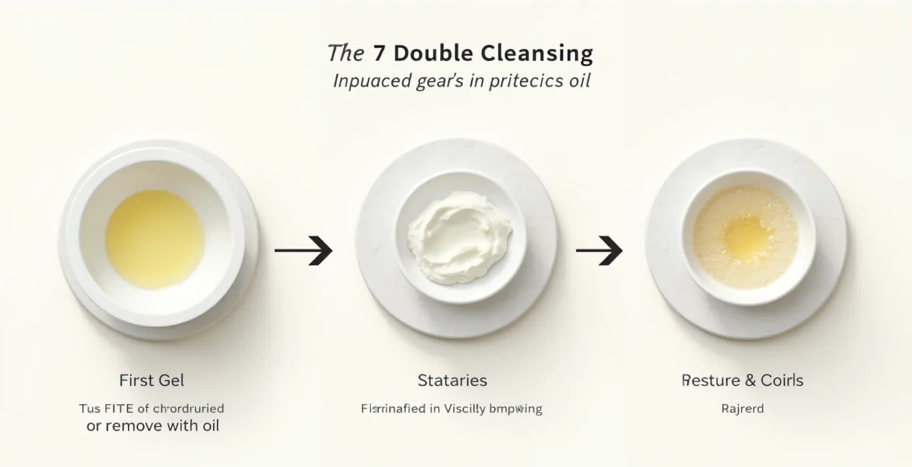 Illustration der beiden Schritte der Double Cleansing Gesichtspflege mit Reinigungsöl und Gel