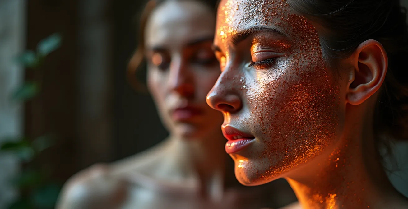 Symbolische Darstellung einer menschlichen Haut als befestigte Festung mit starken, schützenden Schichten