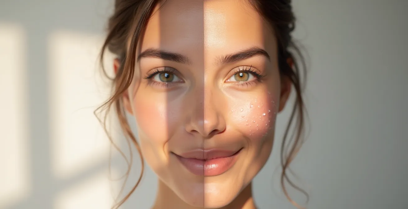 Vergleich-Grafik zwischen genetischem Hauttyp und temporärem Hautzustand mit verschiedenen Beispielen