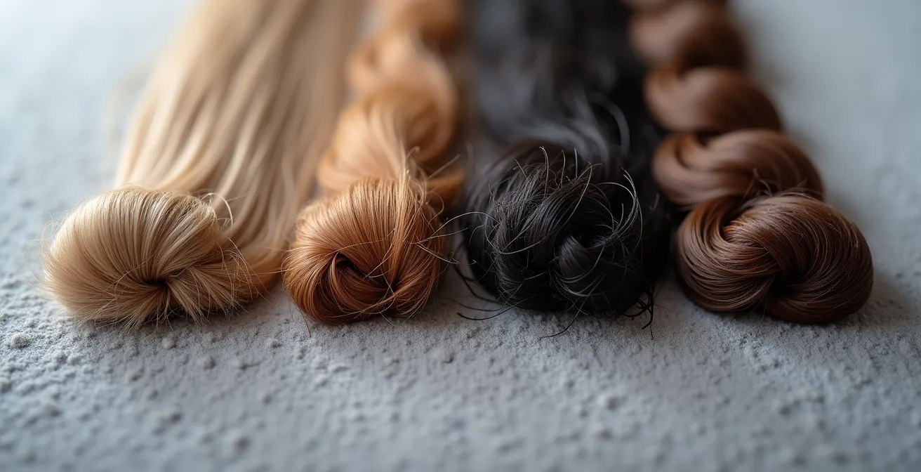 Verschiedene Haarstrukturen von glatt bis lockig zur visuellen Bestimmung des Haartyps