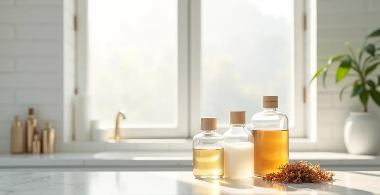 Darstellung der LOC-Methode mit Schichtung von Pflegeprodukten für hochporöses Haar