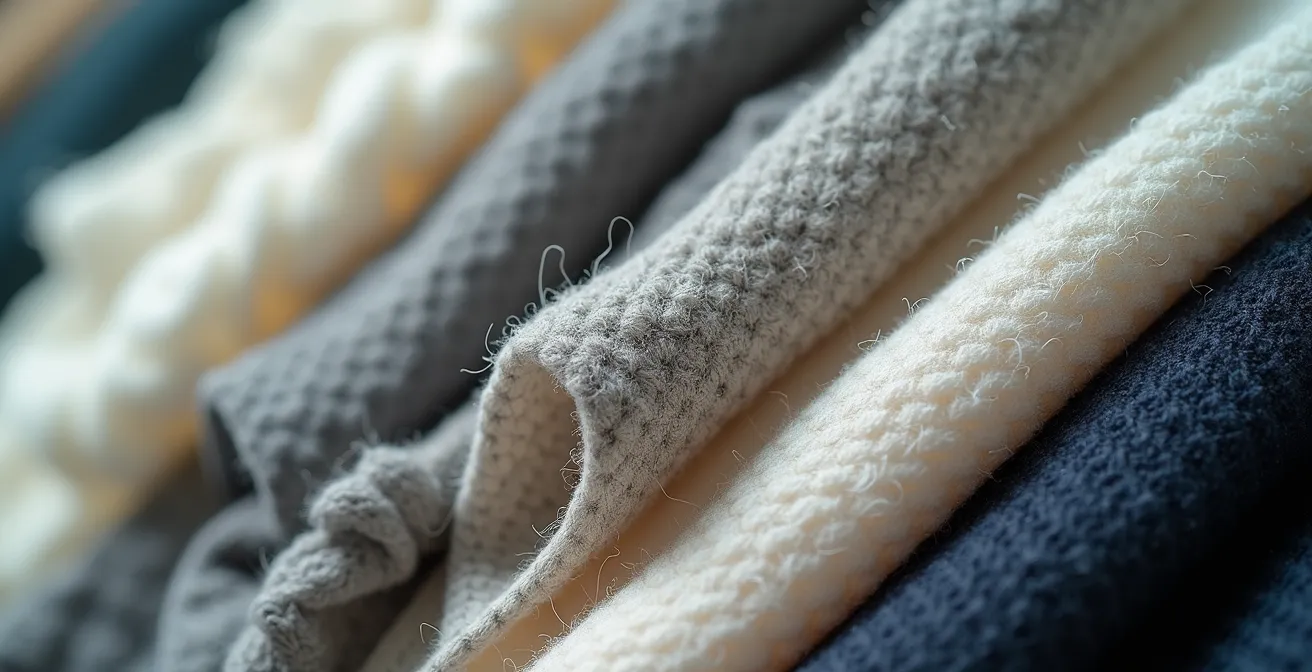Detailaufnahme verschiedener nachhaltiger Stoffmaterialien und Texturen