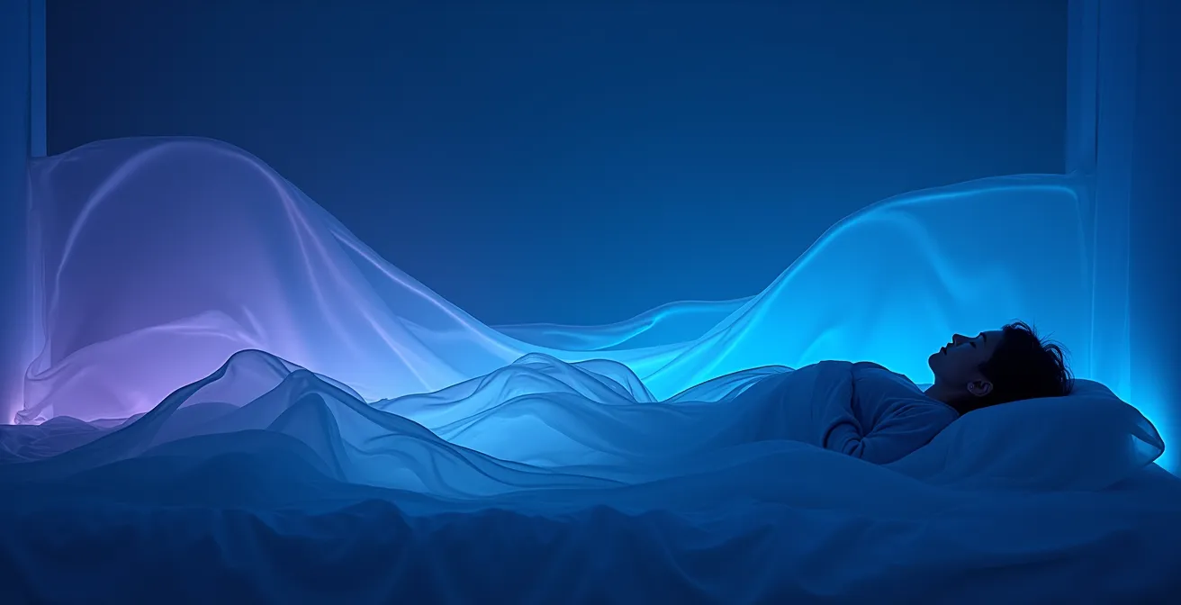 Visualisierung der Schlafphasen als Wellenform in verschiedenen Farbtönen, die die Schlafarchitektur darstellt.