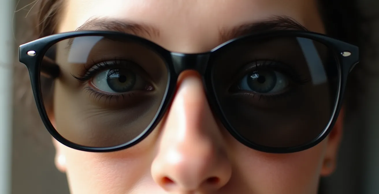 Symbolische Darstellung des Pupillen-Effekts bei dunklen Gläsern ohne UV-Schutz