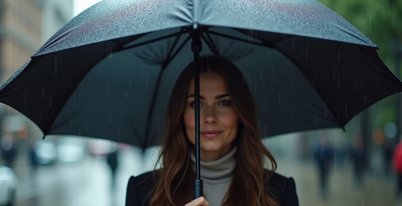 Hochwertiger Regenschirm im Windtest