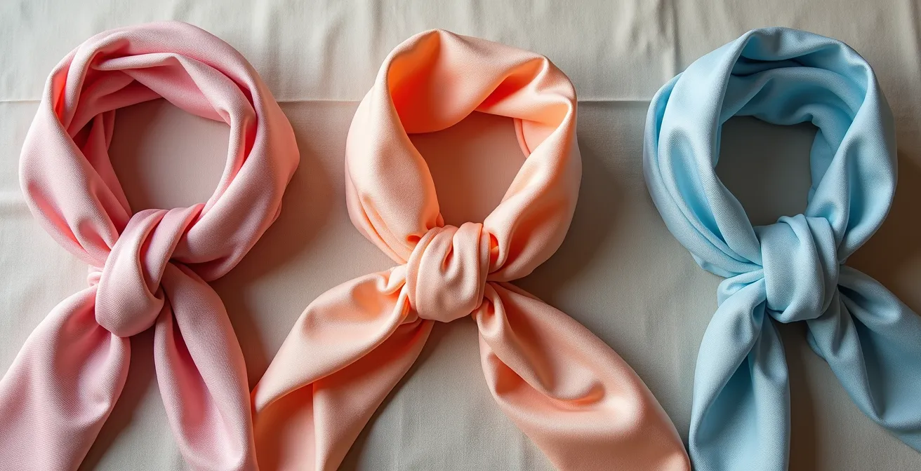 Verschiedene Bindetechniken für Seidentücher elegant präsentiert