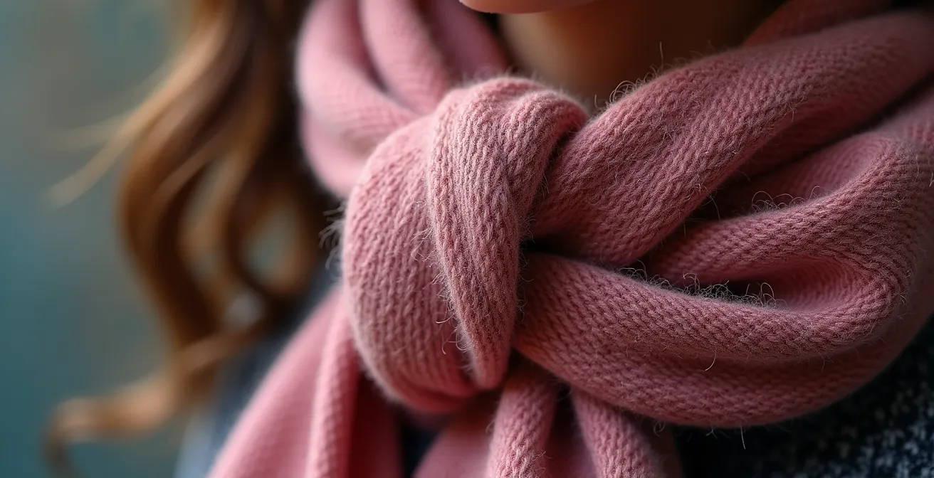 Detailaufnahmen verschiedener Schal-Bindetechniken am Hals